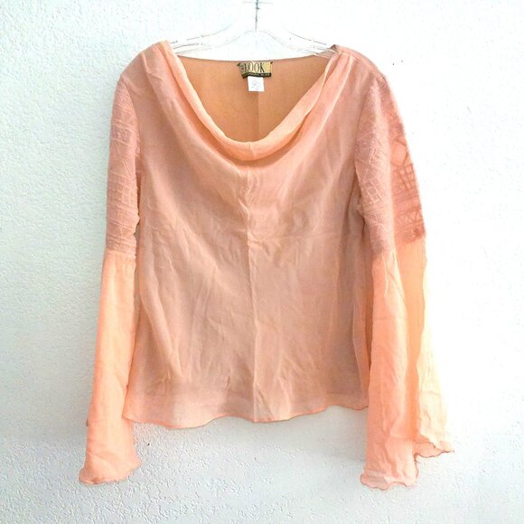 The Look Luxe, Peach long flare sleeve shirt, with embroidery details, 100% silk - Picture 3 of 7